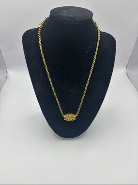 1928 Gold-Tone Rope Chain Necklace with Ornate Filigree Bead